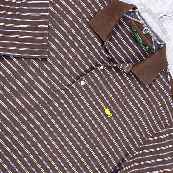 VTG Masters Polo Shirt Mens L Brown Blue Striped Augusta National Golf Preppy - Picture 1 of 7